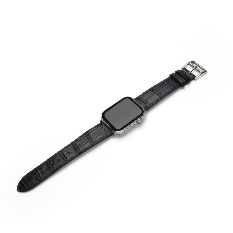MM London Matte Finish Crocodile Black Apple Watch Strap (42/44mm)